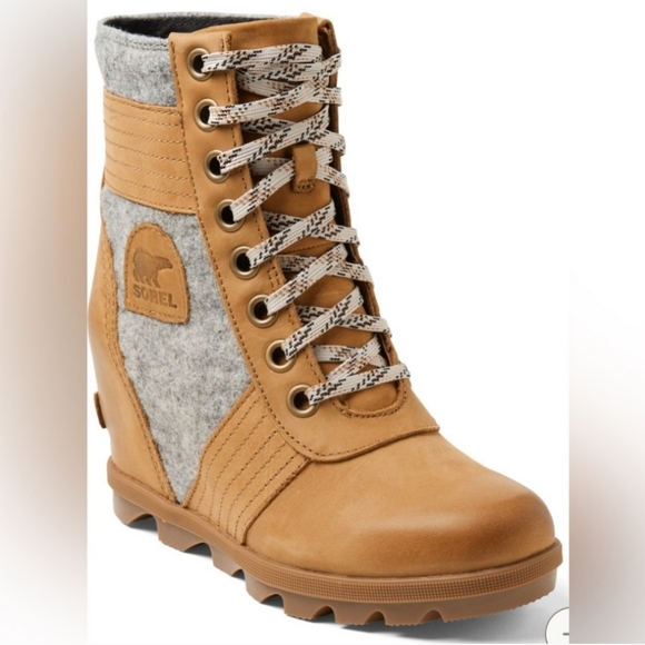 Sorel Lexi Wedge boot, booties camel Brown with grey felt sz 9.5 - Picture 4 of 12